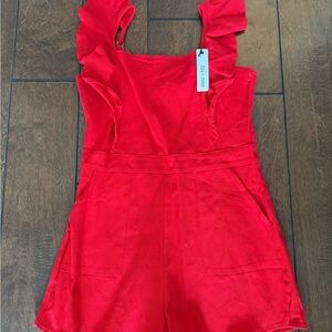 Chic Red Ruffle Sleeve Romper
